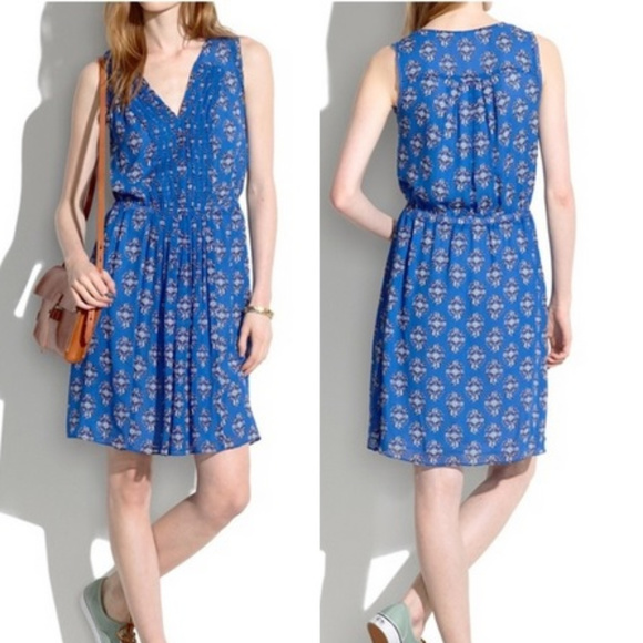 Madewell Dresses & Skirts - Madewell Blue Silk Pleated Minidress in Floral 2